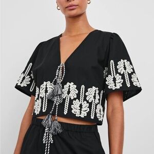 Rails Pari Rickrack Palms Tie Front Cotton Crop Top